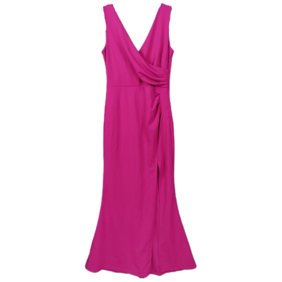 🔥 3/$25 WOOSEA Women Sleeveless V Neck Split Evening Cocktail Long Dress Pink - Picture 3 of 6